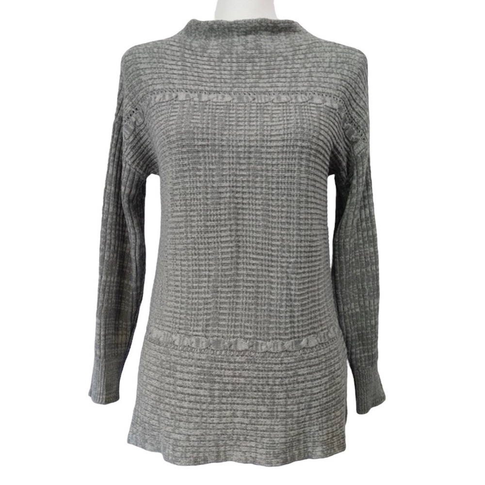 Westport 1962 Grey Mockneck Ribbed Knit Long Sleeve Pullover Sweater S